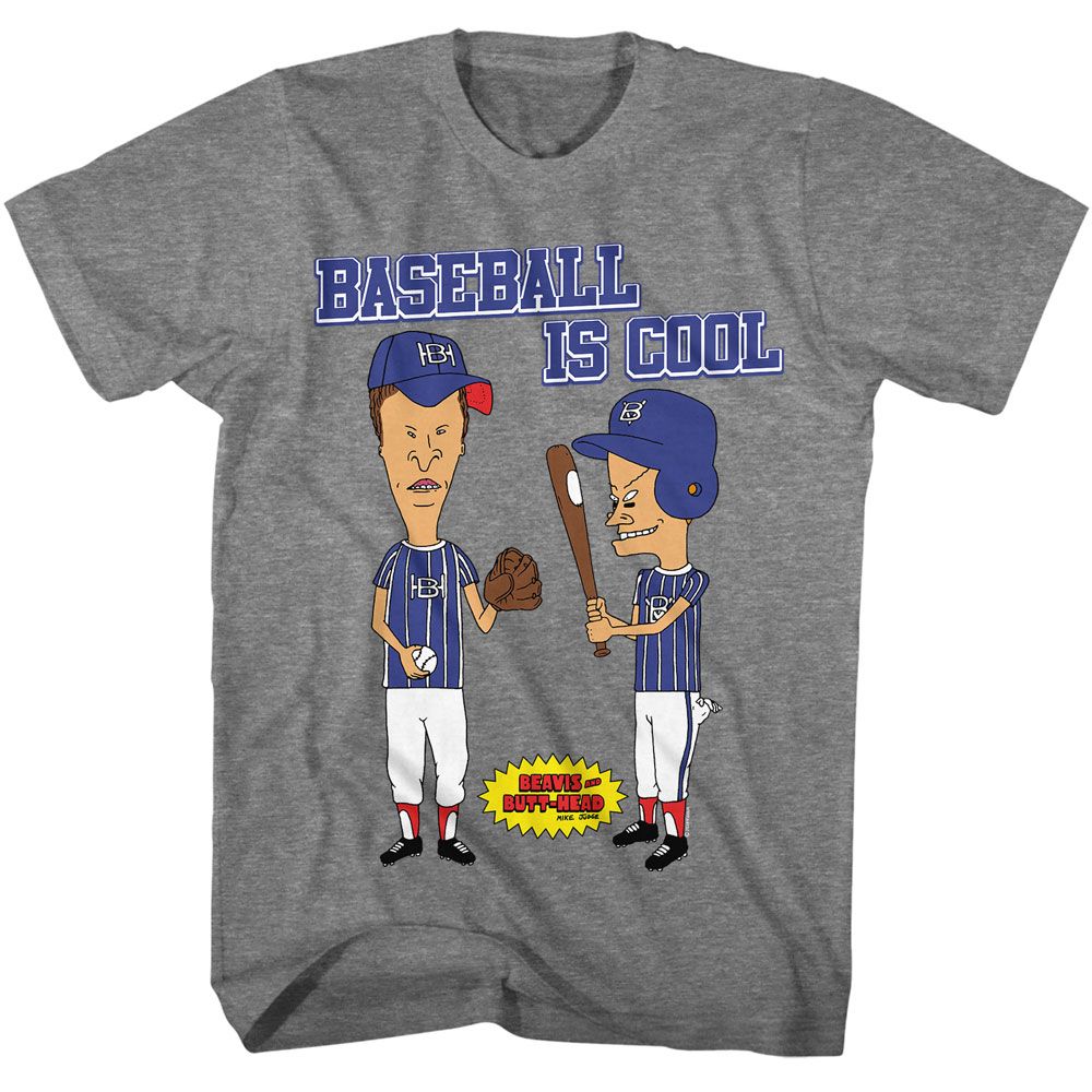 Graphite heather Beavis and Butthead t-shirt featuring Beavis and Butthead Baseball Is Cool design