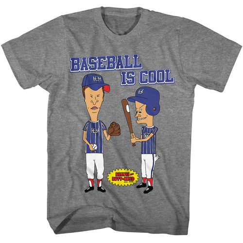 Graphite heather Beavis and Butthead t-shirt featuring Beavis and Butthead Baseball Is Cool design