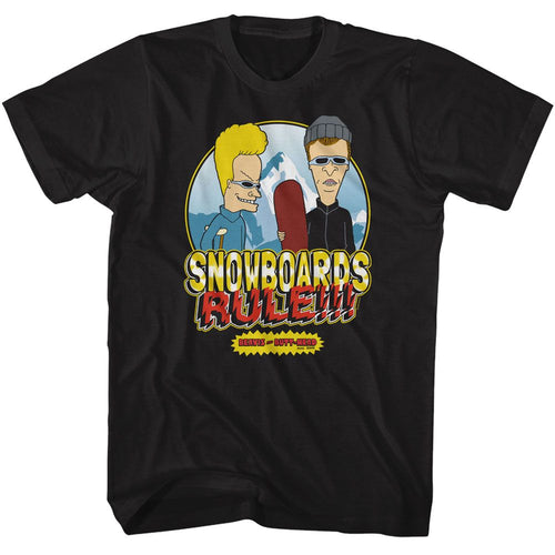 Black Beavis and Butthead t-shirt featuring Beavis and Butthead Snowboards Rule design