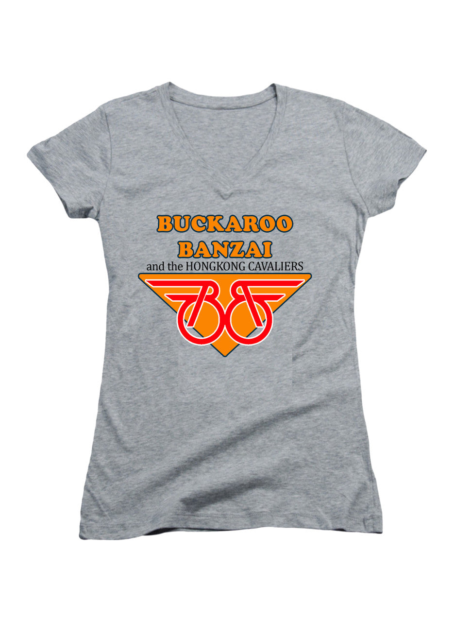 Gray Band Logo Juniors V-Neck T-Shirt