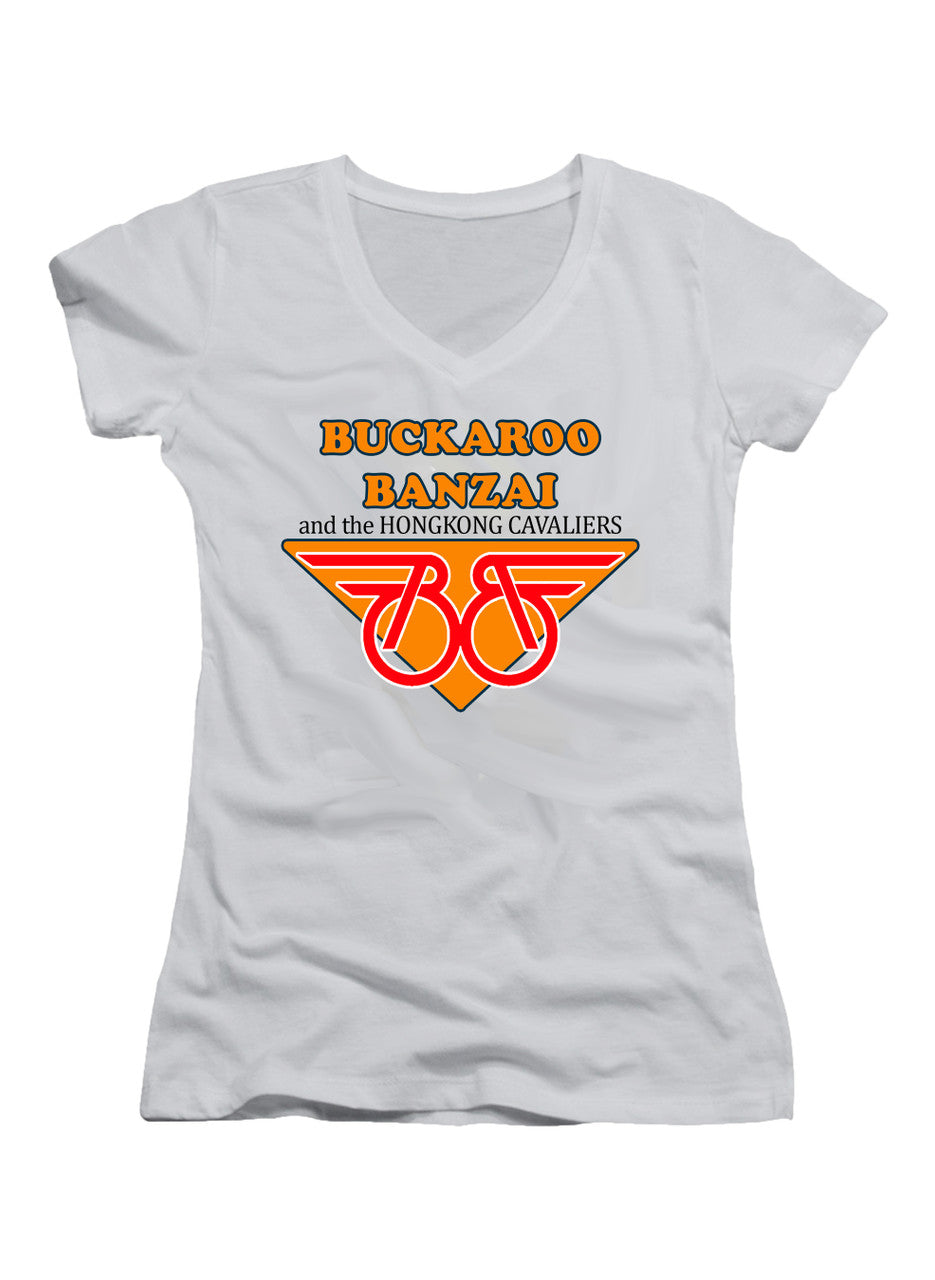 White Band Logo Juniors V-Neck T-Shirt