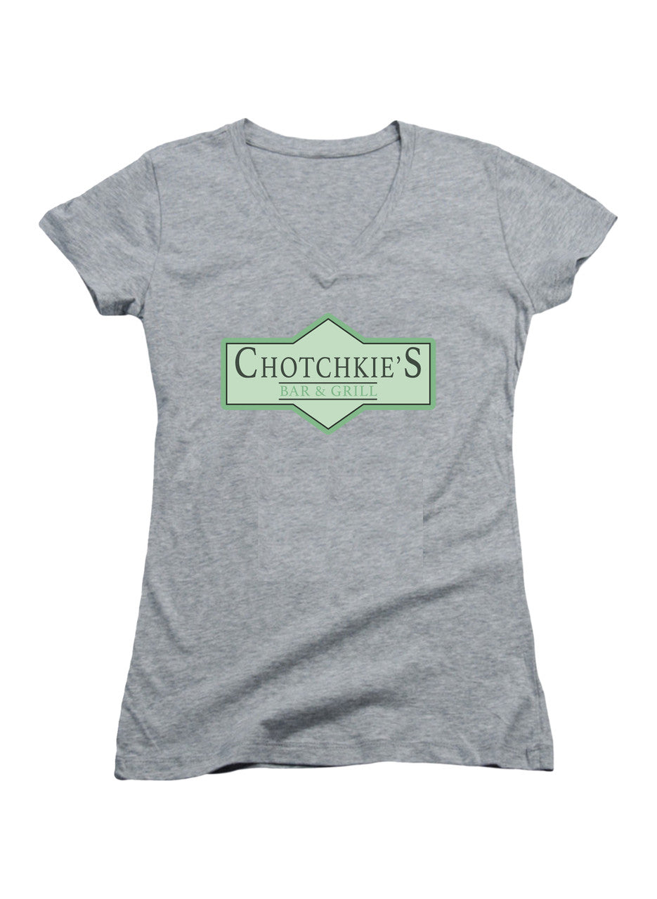 Gray Bar and Grill Logo Juniors V-Neck T-Shirt