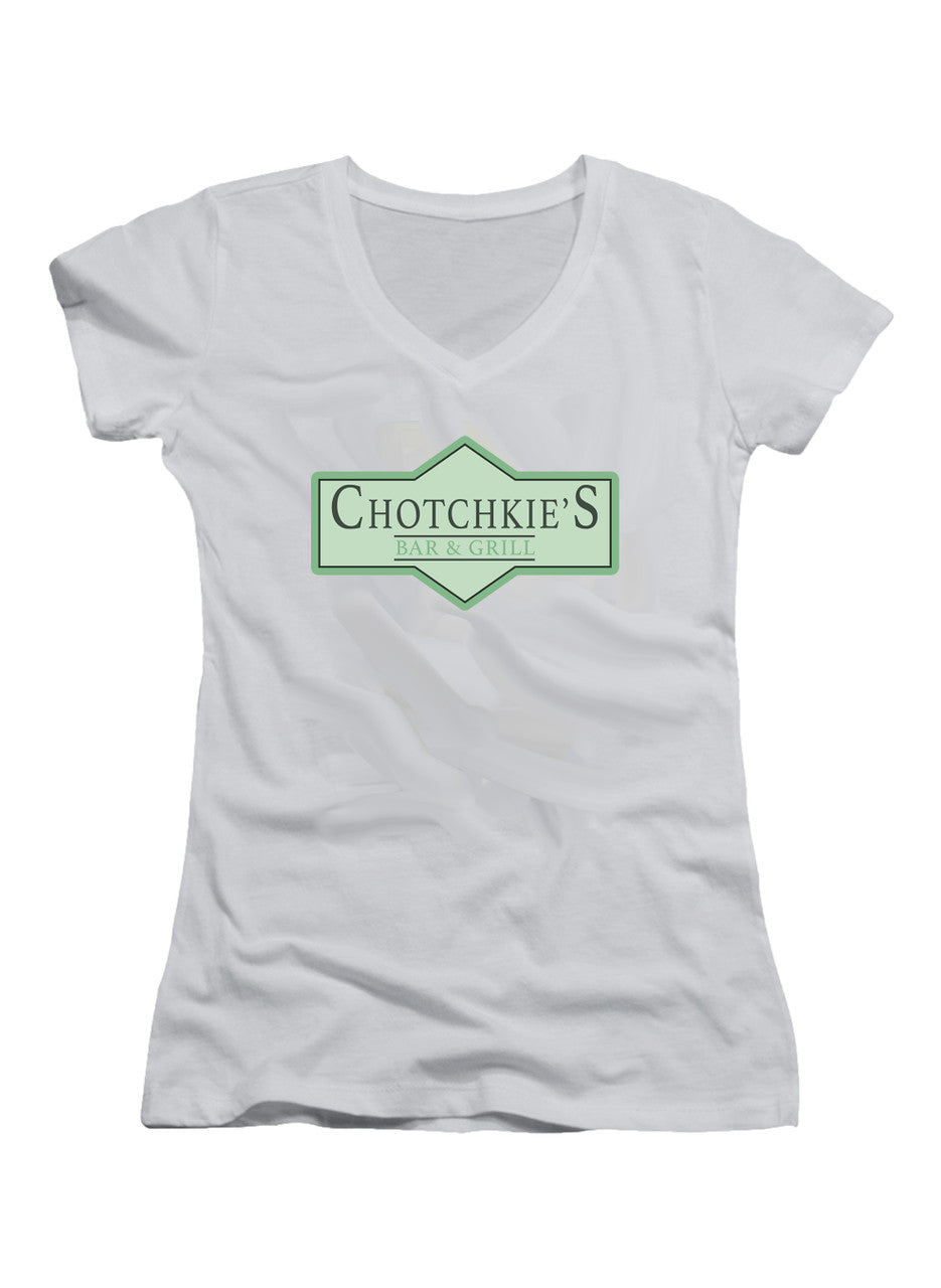 White Bar and Grill Logo Juniors V-Neck T-Shirt