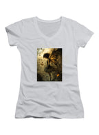 White Beautiful Fairy Juniors V-Neck T-Shirt