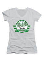 White Biff's Auto Detailing Juniors V-Neck T-Shirt