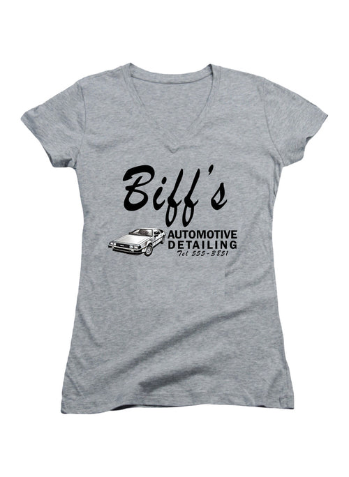 Gray Biff's Automotive Detailing Juniors V-Neck T-Shirt