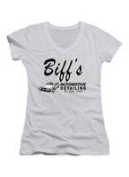 White Biff's Automotive Detailing Juniors V-Neck T-Shirt