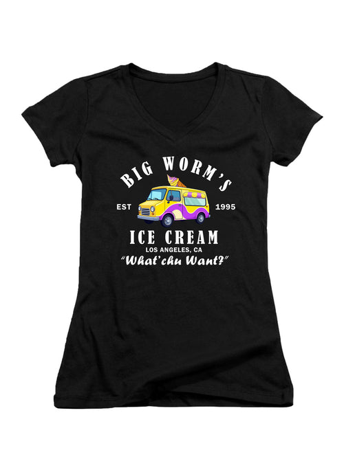 Black Big Worm's Ice Cream Juniors V-Neck T-Shirt