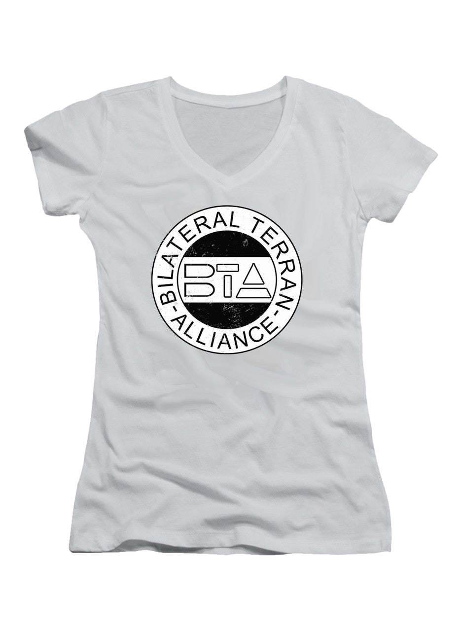 White Bilateral Terran Alliance Juniors V-Neck T-Shirt