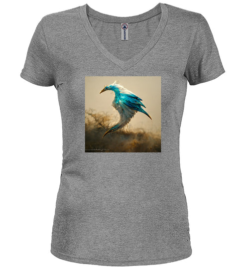 Gray Birds of Paradise Juniors V-Neck T-Shirt