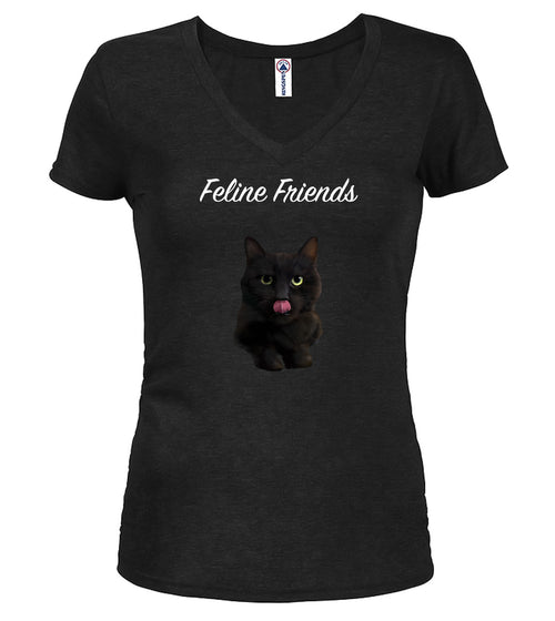 Black Black Cat Juniors V-Neck T-Shirt