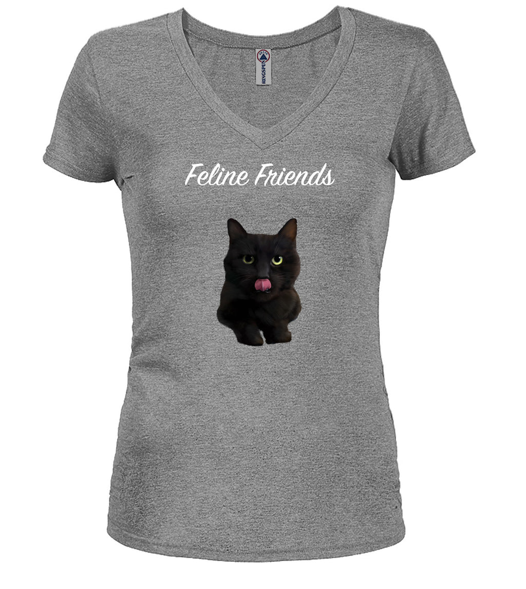Gray Black Cat Juniors V-Neck T-Shirt