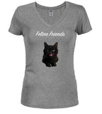 Gray Black Cat Juniors V-Neck T-Shirt