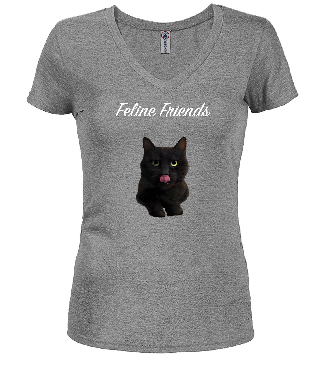 Gray Black Cat Juniors V-Neck T-Shirt
