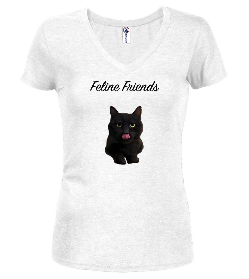 White Black Cat Juniors V-Neck T-Shirt