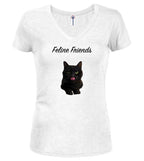 White Black Cat Juniors V-Neck T-Shirt