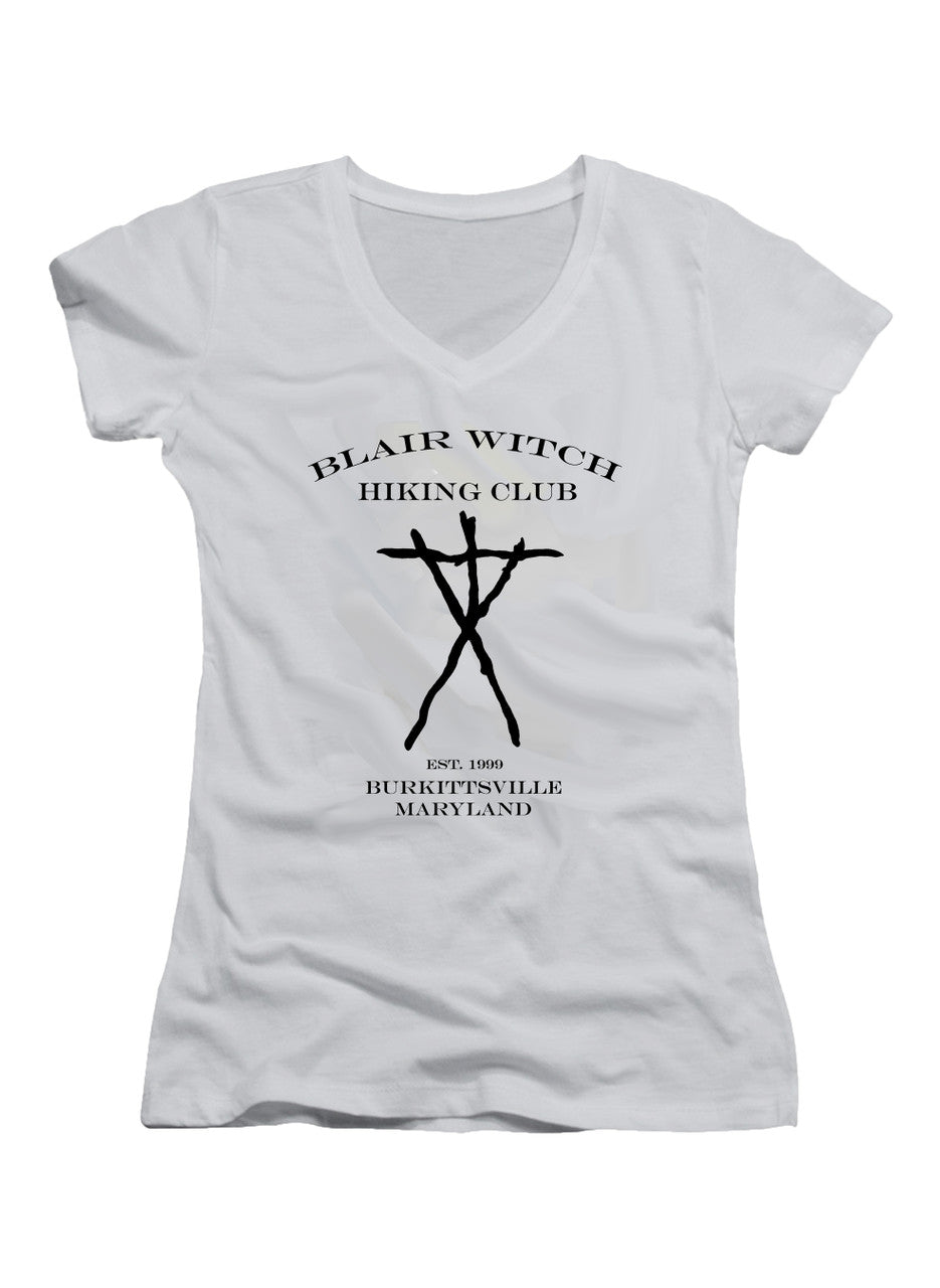 White Blair WItch Hiking Club Juniors V-Neck T-Shirt