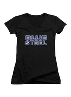 Black Blue Steel Juniors V-Neck T-Shirt