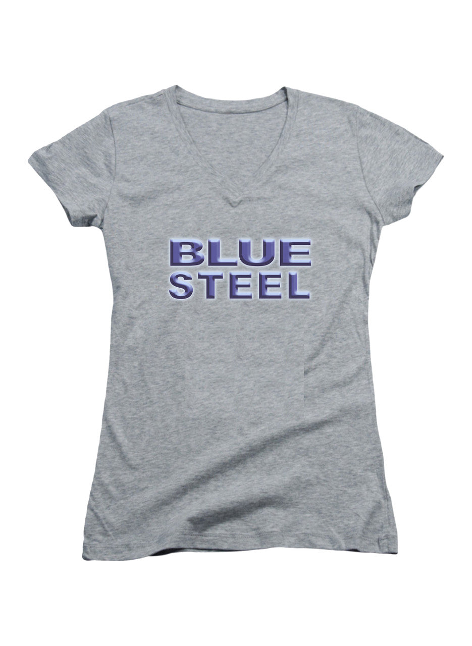Gray Blue Steel Juniors V-Neck T-Shirt