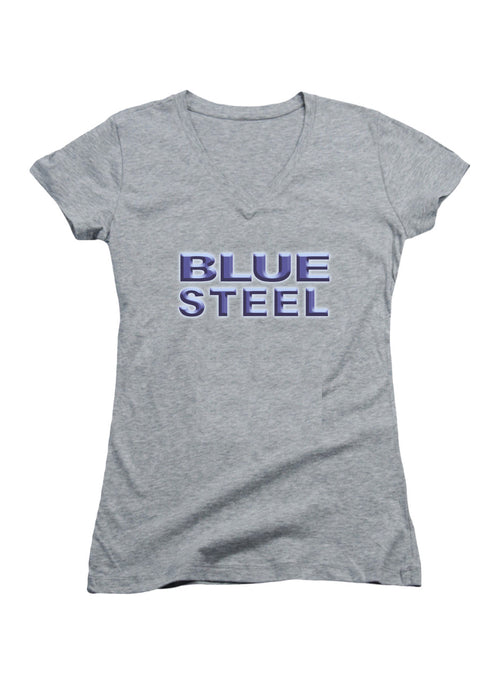 Gray Blue Steel Juniors V-Neck T-Shirt