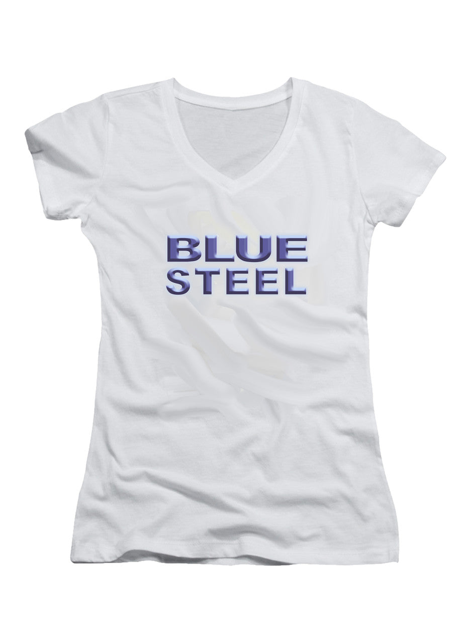 White Blue Steel Juniors V-Neck T-Shirt