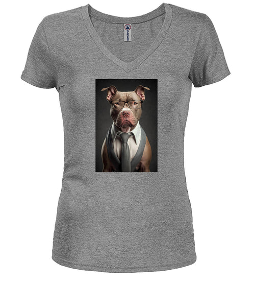 Gray Boss Bulldog Juniors V-Neck T-Shirt