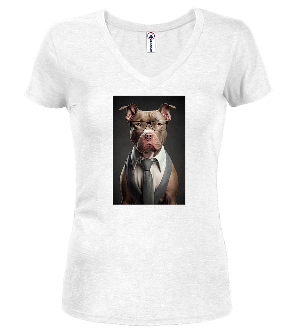 White Boss Bulldog Juniors V-Neck T-Shirt