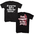 Black Carrie t-shirt featuring Carrie Take Carrie To Prom design