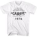 White Carrie t-shirt featuring Carrie 1976 film title card design