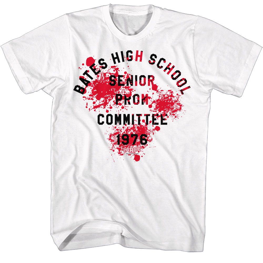 White Carrie t-shirt featuring Carrie Bates High School Prom 1976 design