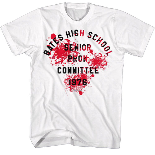 White Carrie t-shirt featuring Carrie Bates High School Prom 1976 design