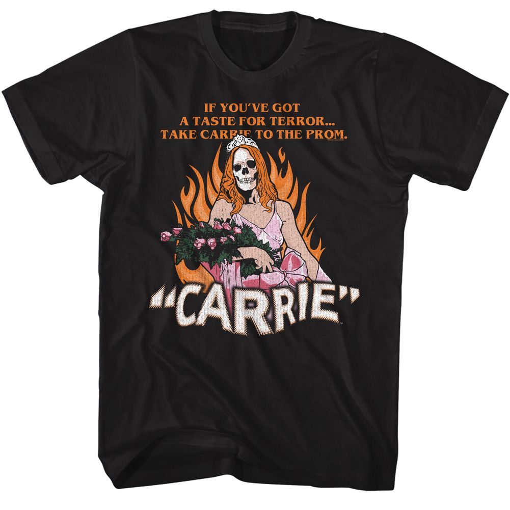 Black Carrie t-shirt featuring Carrie Deadly Prom design