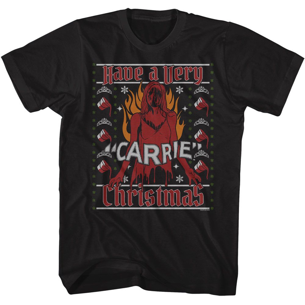 Black Carrie t-shirt featuring Carrie A Very Carrie Christmas design