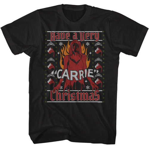 Black Carrie t-shirt featuring Carrie A Very Carrie Christmas design