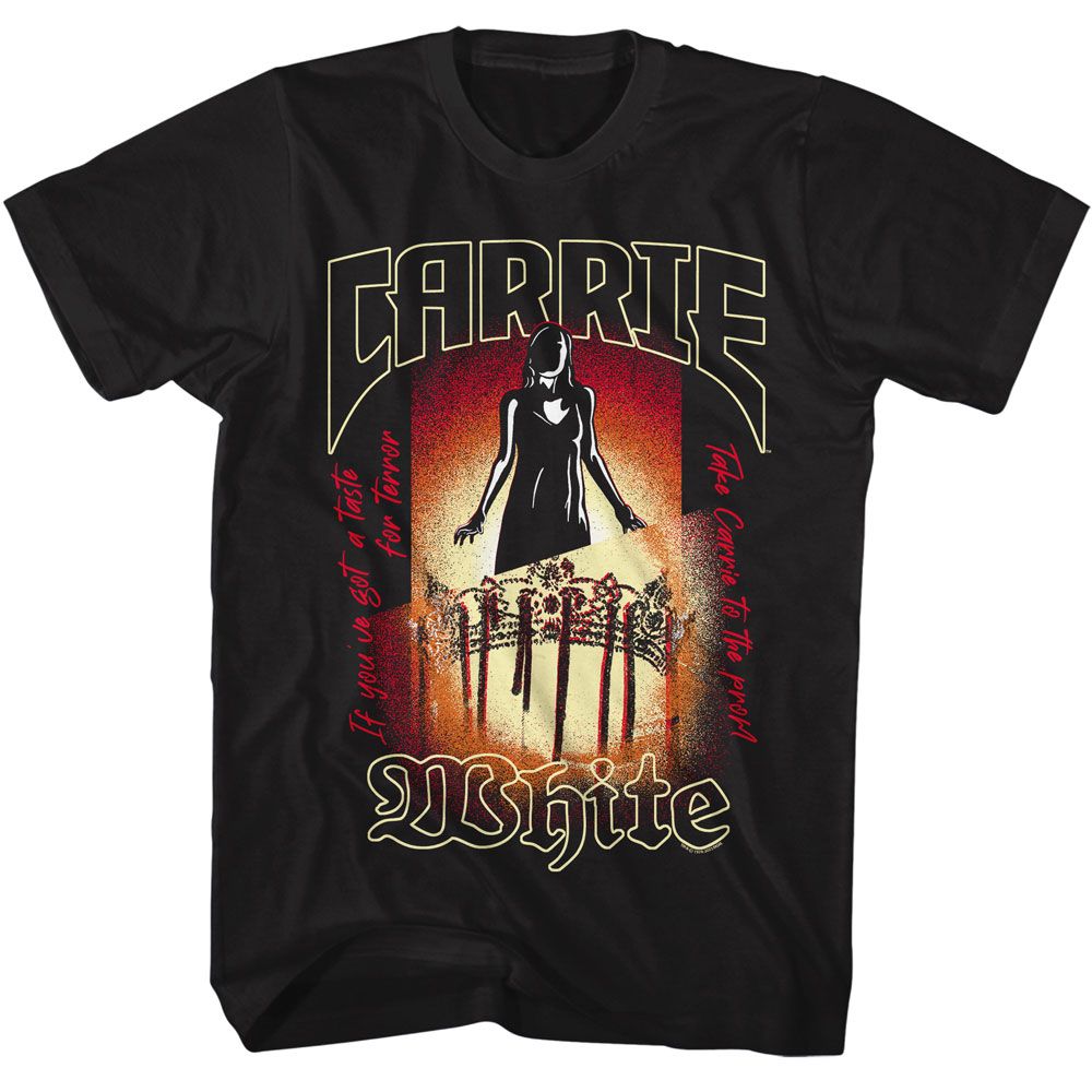 Black Carrie t-shirt featuring Carrie With Crown prom queen design