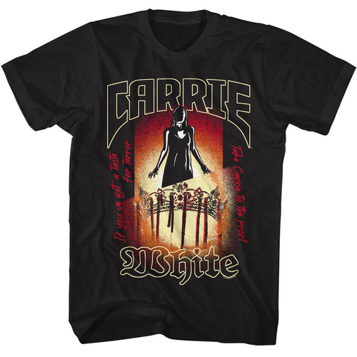 Black Carrie t-shirt featuring Carrie With Crown prom queen design