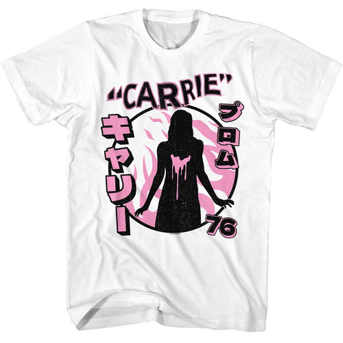 White Carrie t-shirt featuring Carrie Prom 76 design
