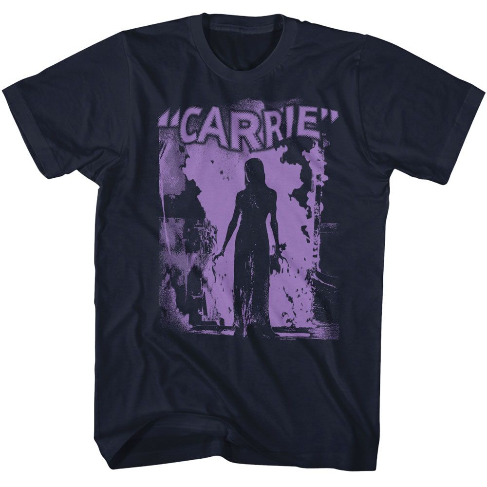 Navy Carrie t-shirt featuring Carrie Purple Flame design