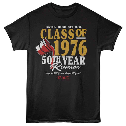 Black Carrie t-shirt featuring Carrie 50th Year Reunion design