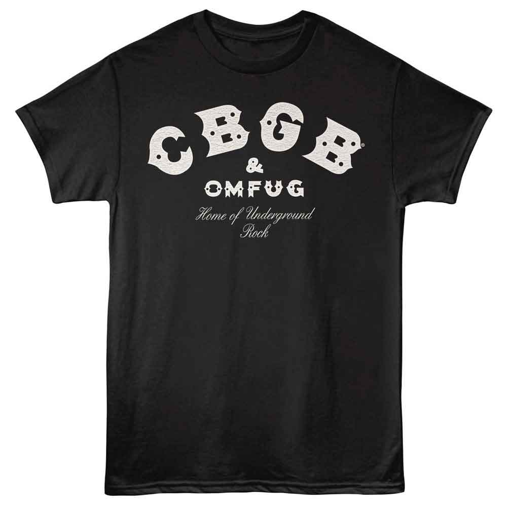 Black CBGB t-shirt featuring CBGB classic awning logo design