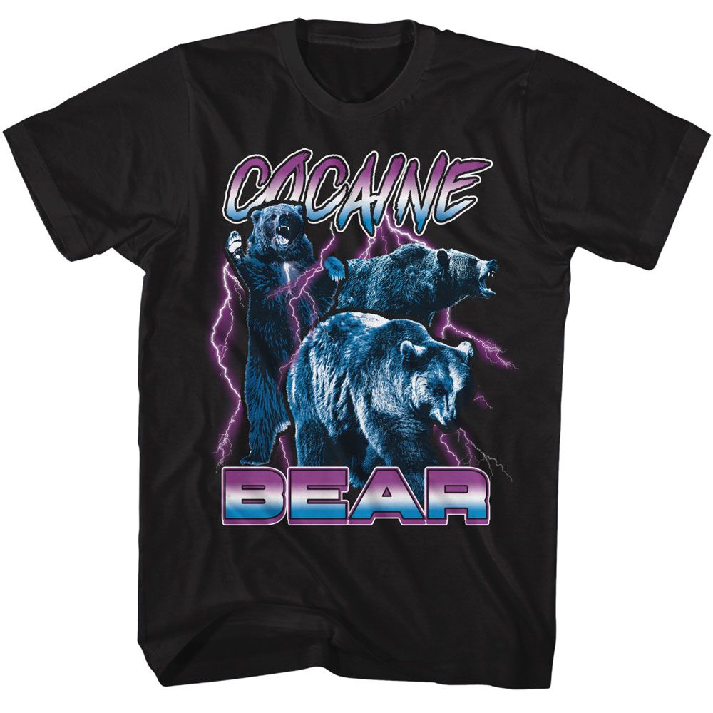 Black Cocaine Bear t-shirt featuring Cocaine Bear Lightning design