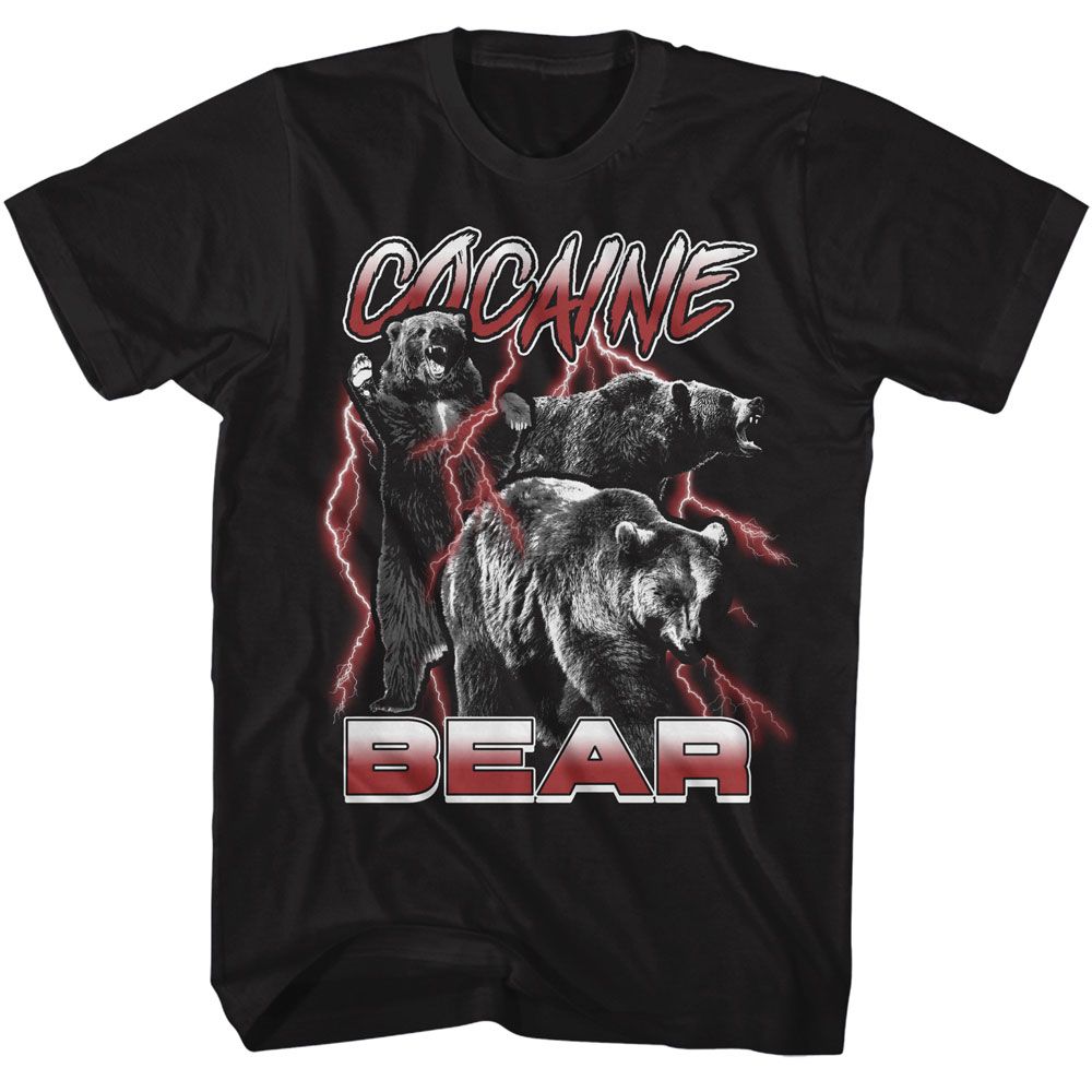 Black Cocaine Bear t-shirt featuring Cocaine Bear Black And White With Lightning design