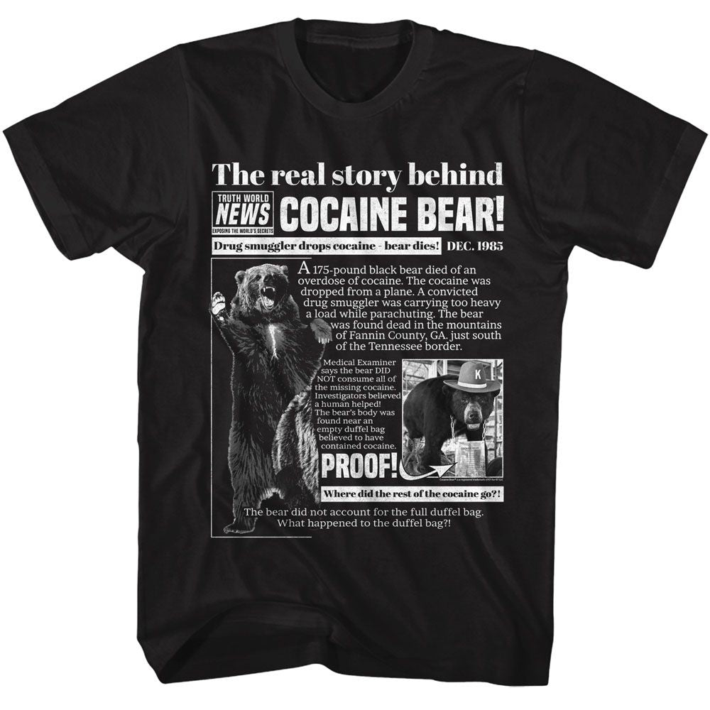 Black Cocaine Bear t-shirt featuring Cocaine Bear Real Story design