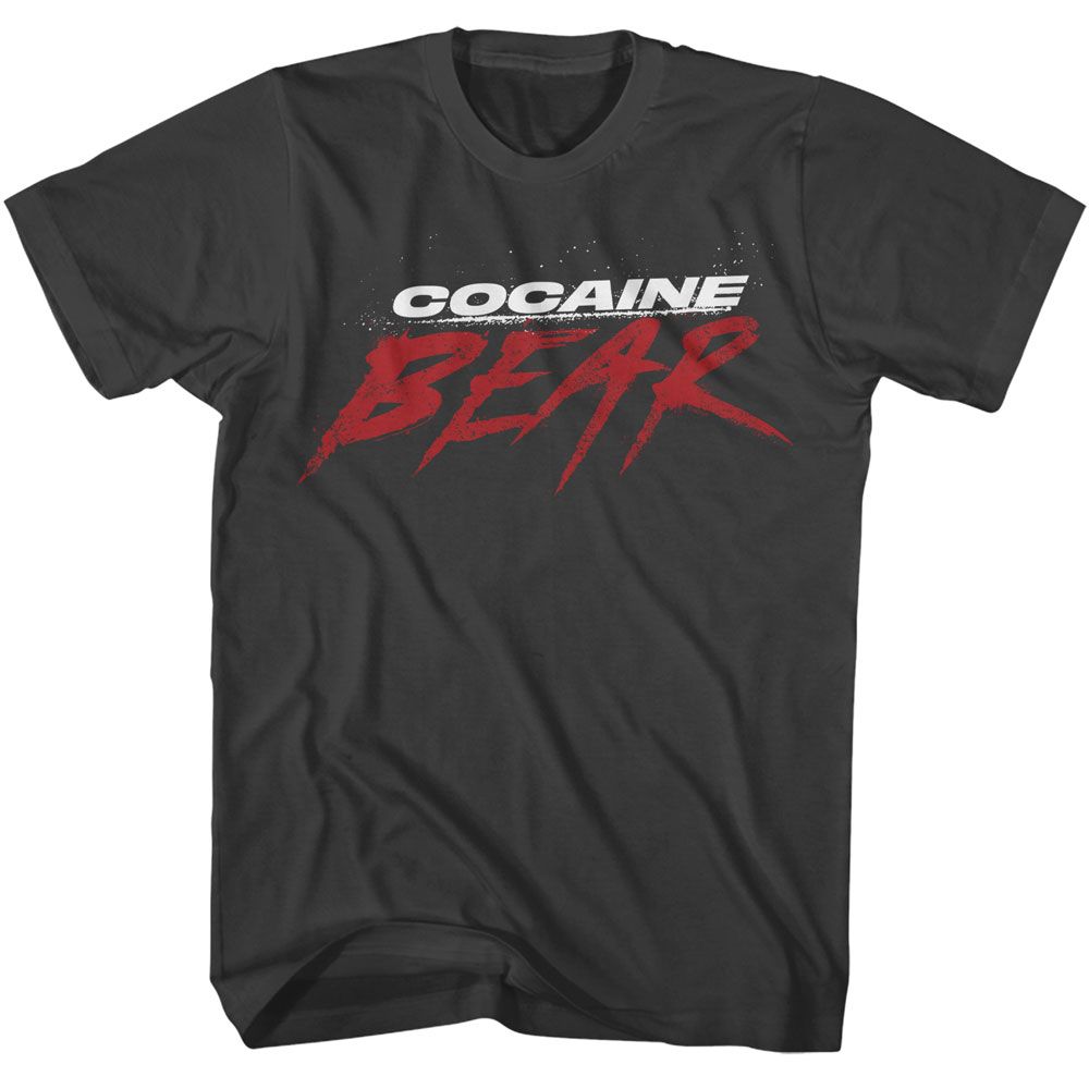 Smoke gray Cocaine Bear t-shirt featuring Cocaine Bear movie logo dark design