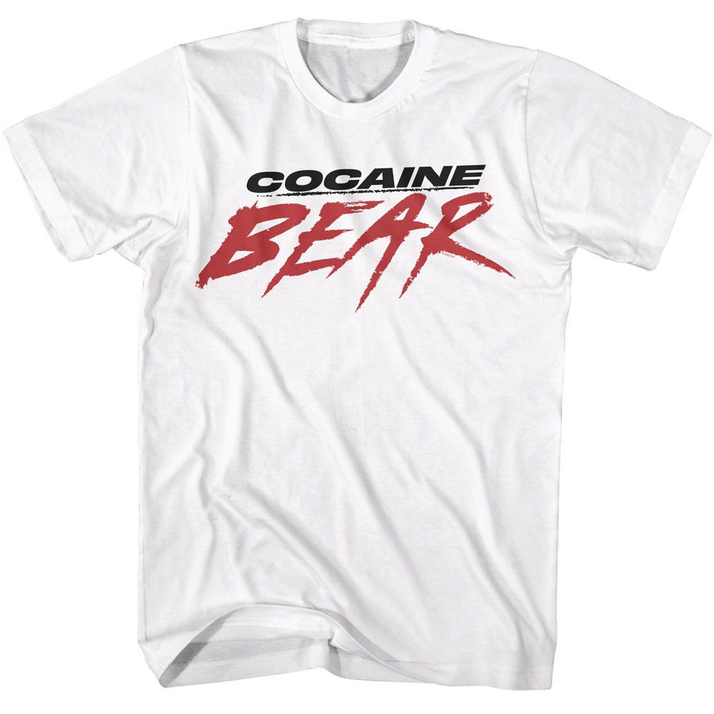White Cocaine Bear t-shirt featuring Cocaine Bear movie logo light design