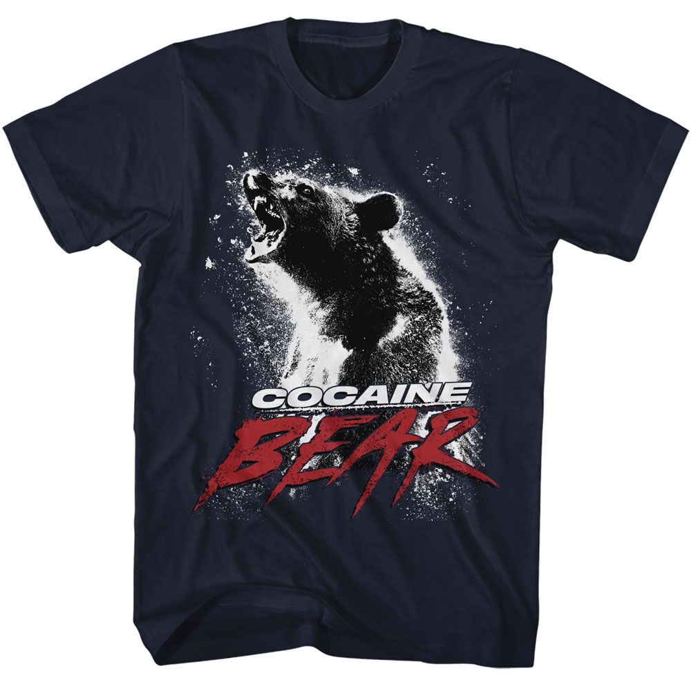 Navy Cocaine Bear t-shirt featuring Cocaine Bear movie poster light design