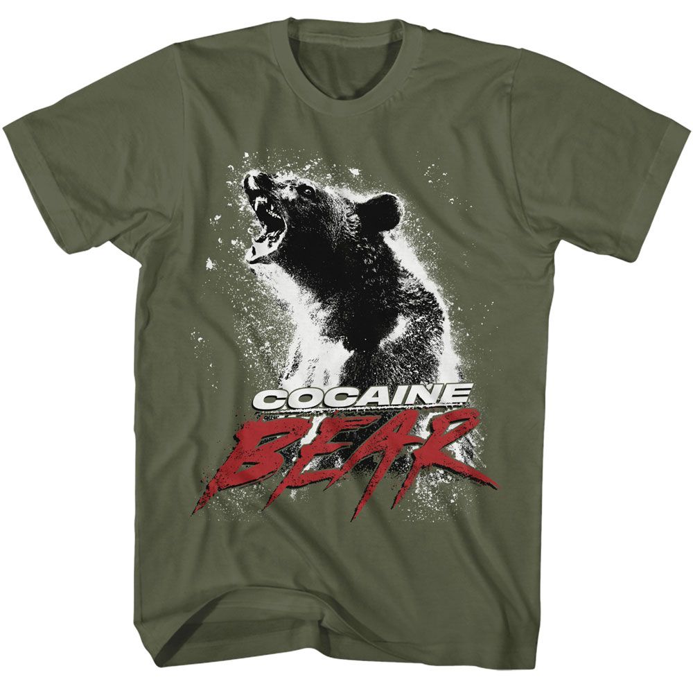 Military green Cocaine Bear t-shirt featuring Cocaine Bear movie poster light design