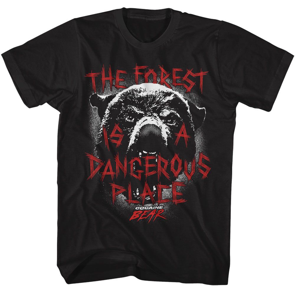 Black Cocaine Bear t-shirt featuring Cocaine Bear Dangerous Place design