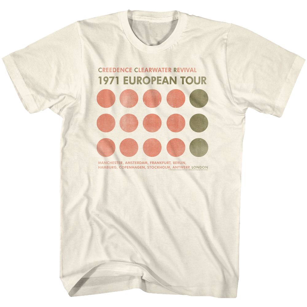 Natural Creedence Clearwater Revival t-shirt featuring Creedence Clearwater Revival European Tour design