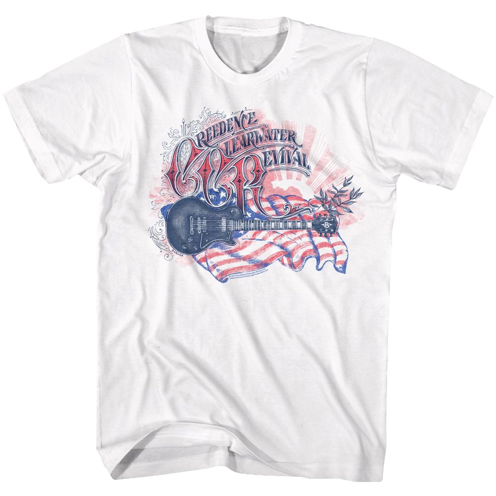 White Creedence Clearwater Revival t-shirt featuring Creedence Clearwater Revival Flag design